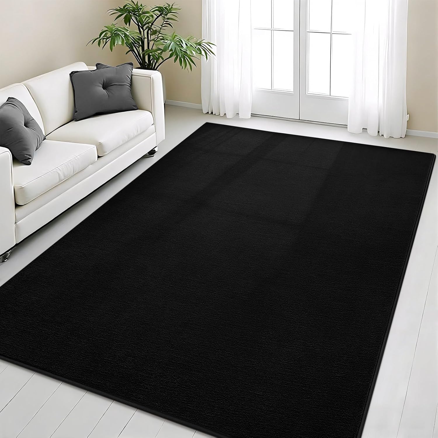 Black Area Rugs for Living Room Bedroom, 4x6 Modern Thickened Memory-Foam Throw Carpet, Super Soft Kids Boys Girls Rug, Non-Slip Washable Carpets for Dorm Nursery Classroom Office Decor