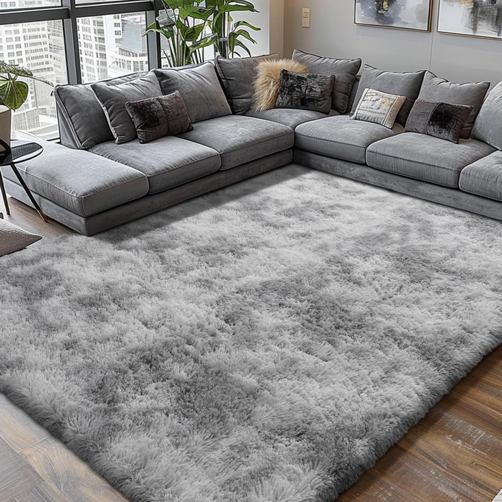 Shag Area Rugs for Bedroom Living Room,5X8 Ultra Soft Fluffy Area Rugs for Dorm,Indoor Carpet Plush Rugs for Home Decor,Tie-Dye Grey