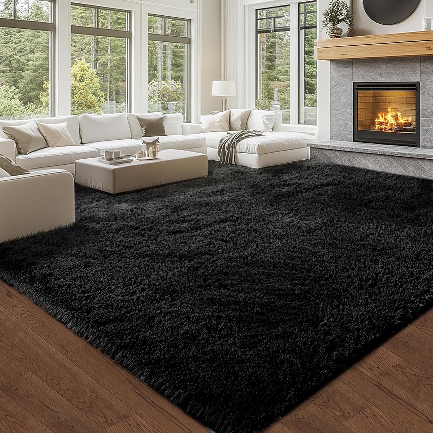 Black Rugs for Living Room: 10x14 Large Shag Area Rugs for Living Room- Large Shag Rugs- Black Shaggy Big Mordern Indoor Carpets for Bedroom, 10x14