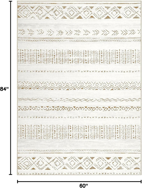 5x7 Area Rugs Living Room Rug: Washable Boho Rugs with Non Slip Backing Large Soft Indoor Stain Resistant Carpet for Bedroom Farmhouse Dining Room Lightweight Home Decor L Brown/Cream