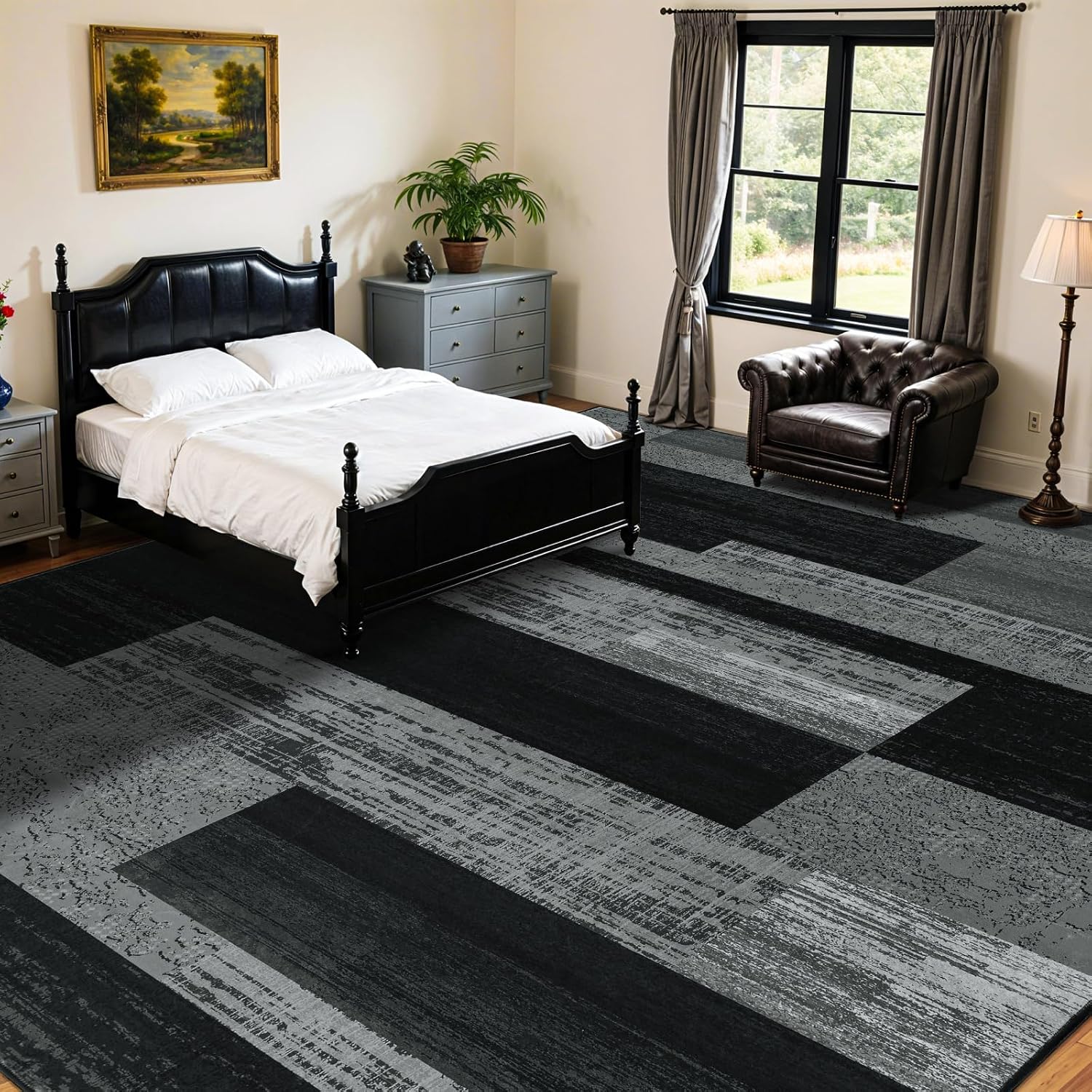 8x10 Washable Area Rugs for Living Room and Bedroom, Vintage Checkered Pattern Non-Slip Carpet, Stain Resistant Low Pile Soft Rug for Dining Room,Office,Nursery,Kids Room(8x10,Gray)