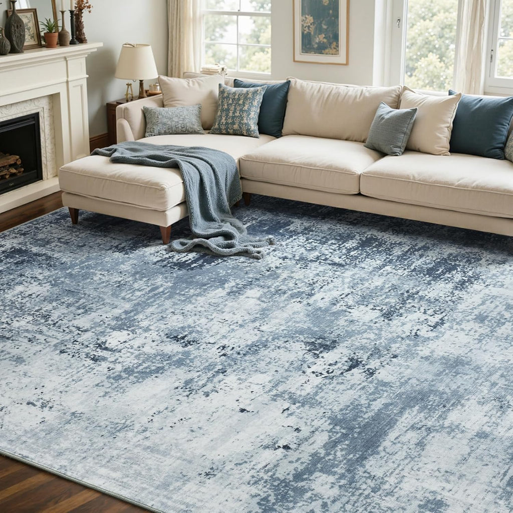 6x9 Ft Large Area Rugs for Living Room, Soft Non-Slip Washable Rugs Modern Abstract Pattern Carpet for Bedroom Indoor Floor Nursery Home Decor (Blue)