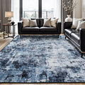 8x10 Area Rugs for Living Room, Washable Large Rug Stain-Resistant Low Pile, Modern Dark Carpet for Dining Room Home Office Kid Room Nursery Bedroom, Navy Blue/Black