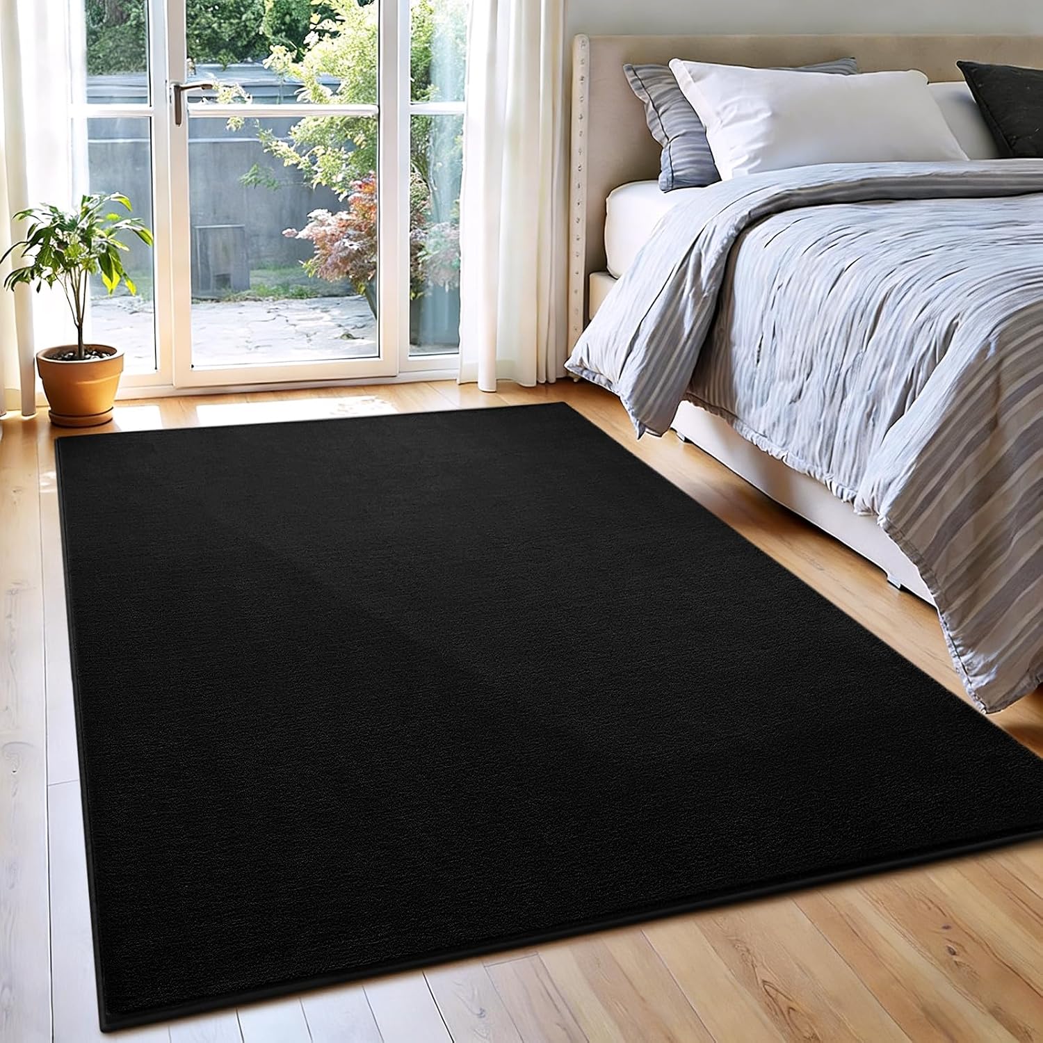 Black Area Rugs for Living Room Bedroom, 4x6 Modern Thickened Memory-Foam Throw Carpet, Super Soft Kids Boys Girls Rug, Non-Slip Washable Carpets for Dorm Nursery Classroom Office Decor