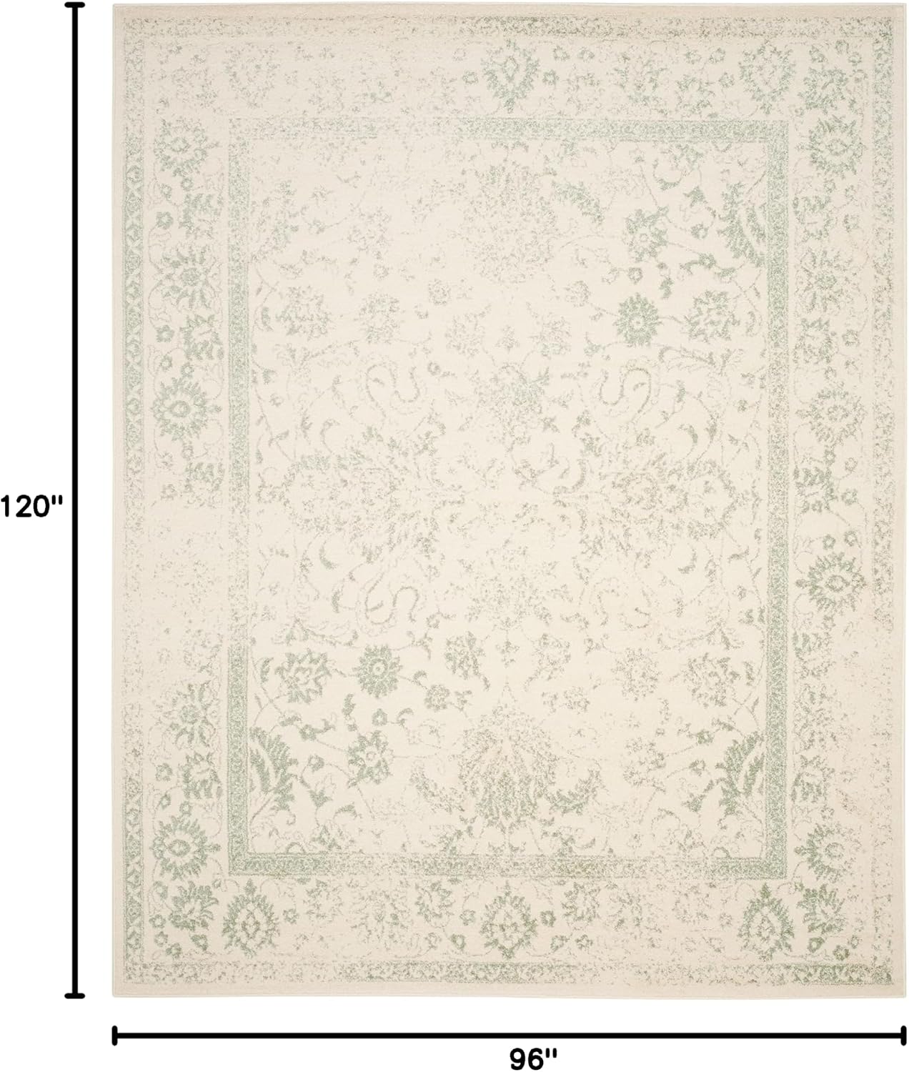 Area Rug 8x10 - Adirondack Collection - Large - Ivory & Sage, Distressed Vintage Floral Design, Non-Shedding & Easy to Clean, Ideal for Living Room, Bedroom, Dining Space