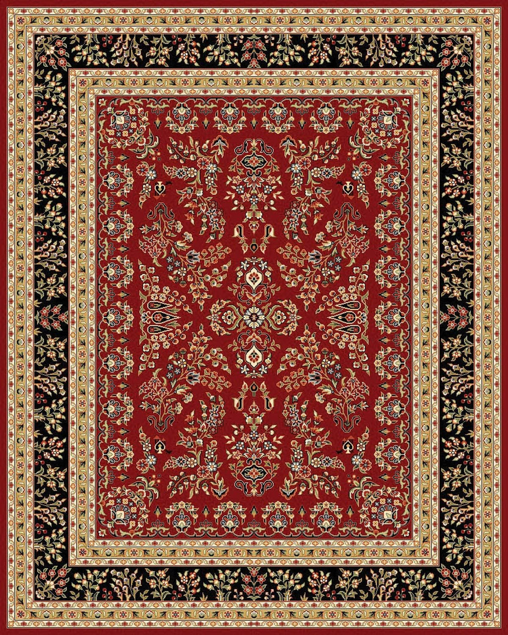 Area Rug 9x12 - Lyndhurst Collection - Large - Red & Black, Traditional Oriental Design, Non-Shedding & Easy to Clean, Ideal for Living Room, Bedroom, Dining Space (LNH331B)