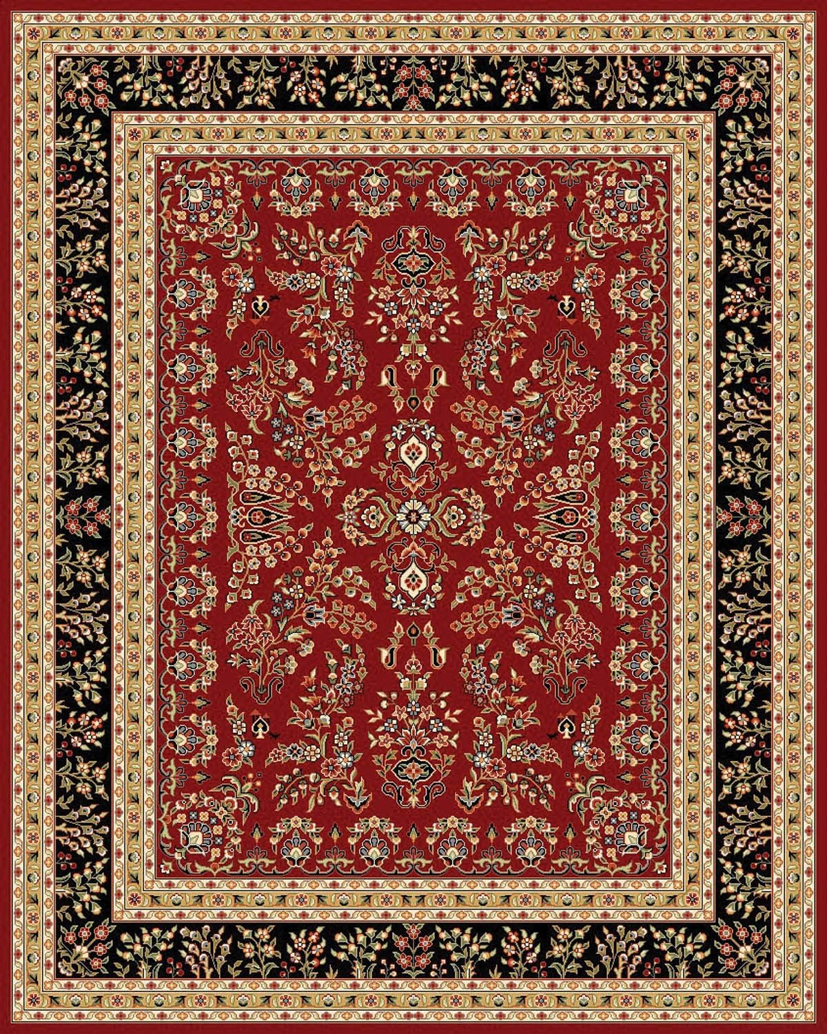 Area Rug 9x12 - Lyndhurst Collection - Large - Red & Black, Traditional Oriental Design, Non-Shedding & Easy to Clean, Ideal for Living Room, Bedroom, Dining Space (LNH331B)