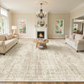 10x14 Area Rugs for Living Room, Non Slip Machine Washable Vintage Rugs, Low Pile Lightweight Large Rug for Bedroom, Dining Room, Home Office Beige