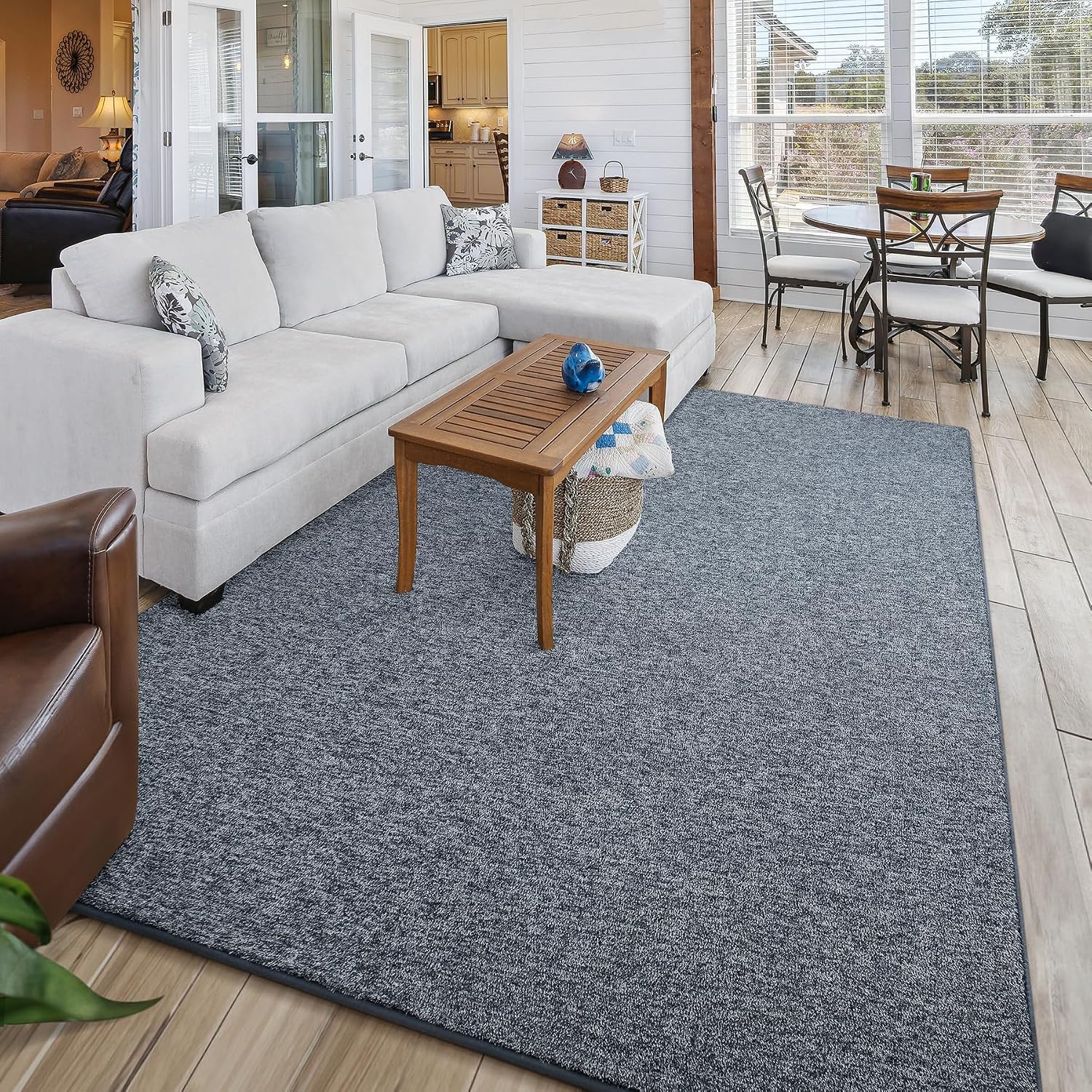 Modern 3x5 Area Rugs for Bedroom Living Room, Memory Foam Low-plie Carpet Rug for Kids Playroom, Indoor Floor Rug for Bedside Dorm Dining Room Home Decor, Dark Blue and White