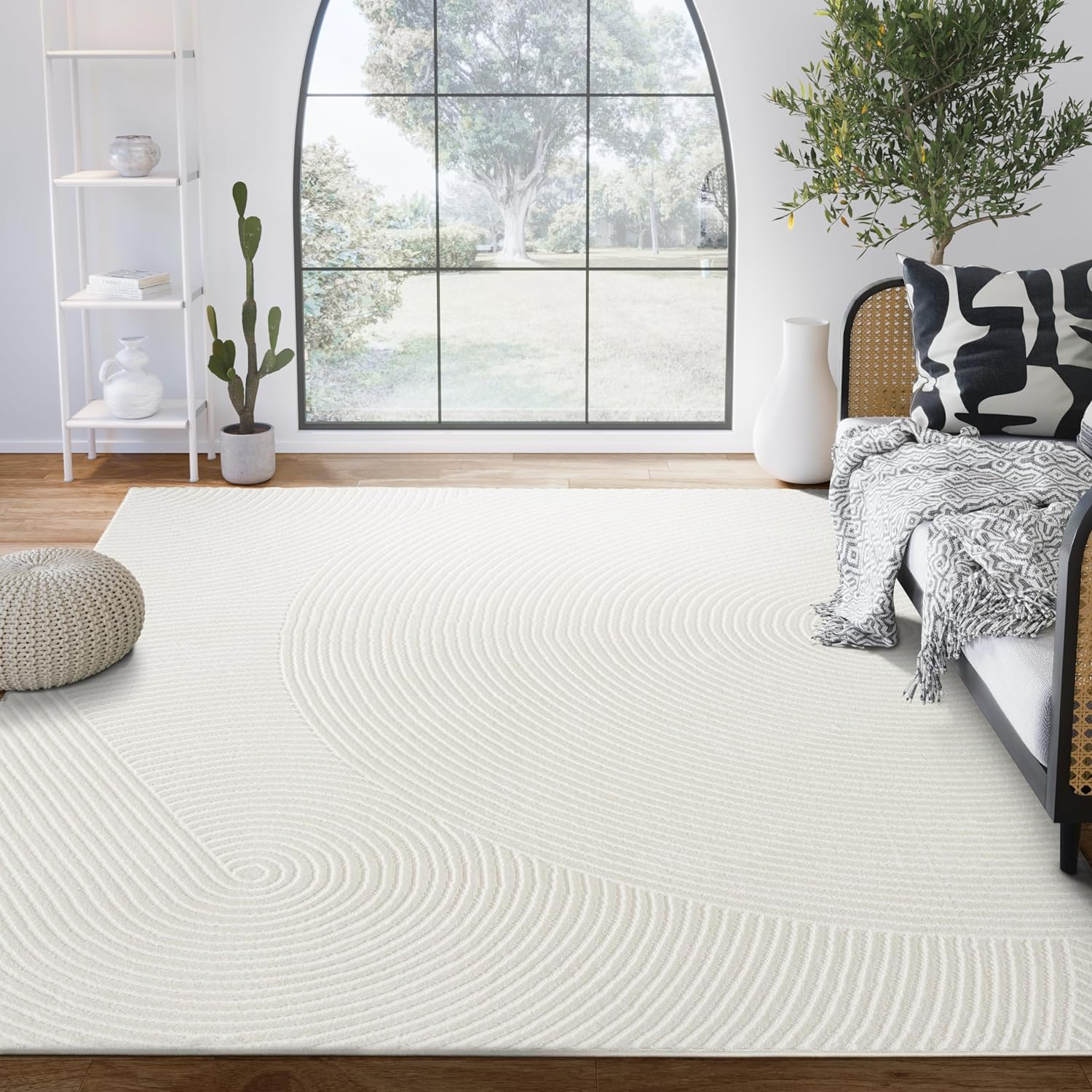 Neutral Cream Area Rug 10' x 14' | White Luxury Zen Carpet | Minimalist Ivory Rugs for Bedroom, Living Room and Dining