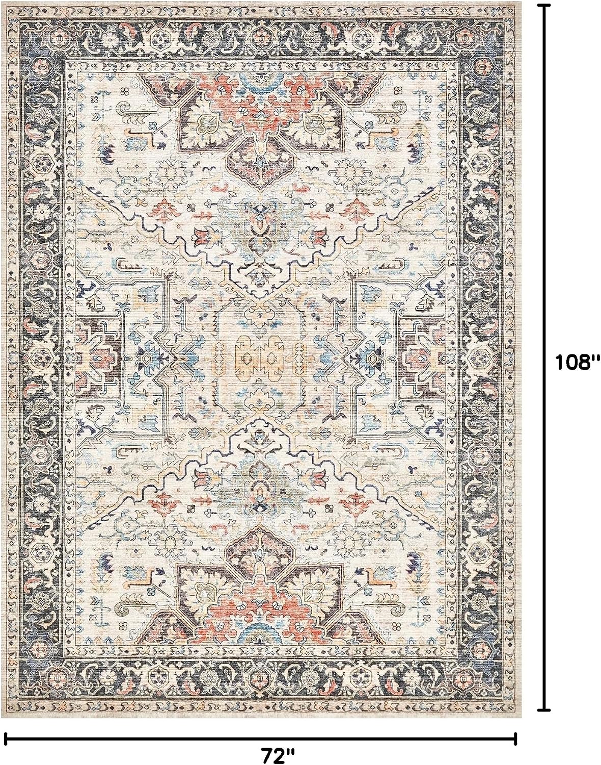 Area Rug for Living Room - 6x9 Soft Machine Washable Oriental Vintage Floral Distressed Large Indoor Floor Carpet for Bedroom Under Dining Table Home Office Decor - Multi