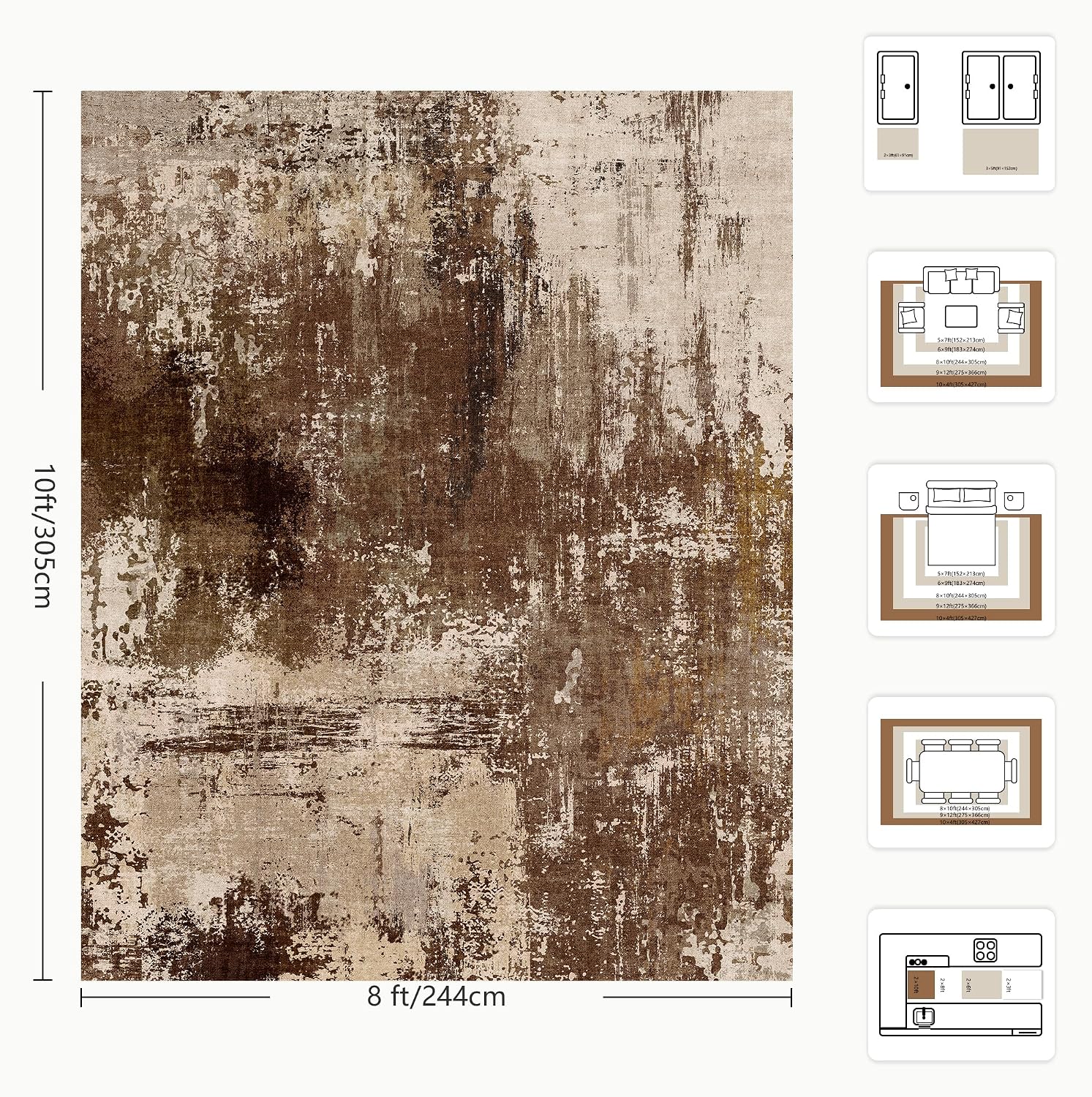 8x10 Rugs for Living Room - Modern Abstract Washable Rug, Ultra Soft Non Slip Low Pile Large Rugs, Floor Carpet for Bedroom Dining Room Office Laundry Nursery Home(A-Brown)