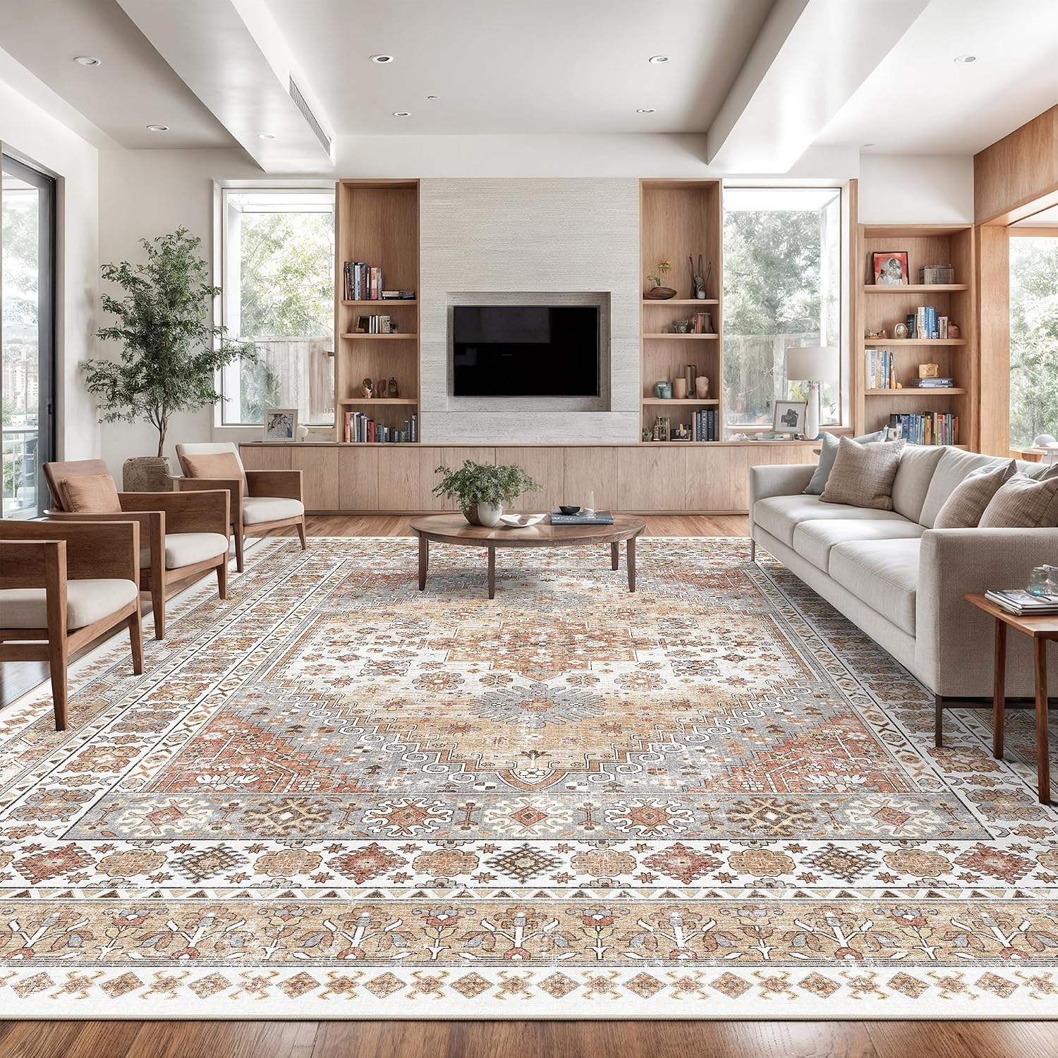 10x14 Area Rugs,Stain Resistant Washable Rug,Ultra-Thin Rugs for Living Room,Bedroom,Non-Slip Backing Home Decor Large Area Rug (Orange,10'x14')