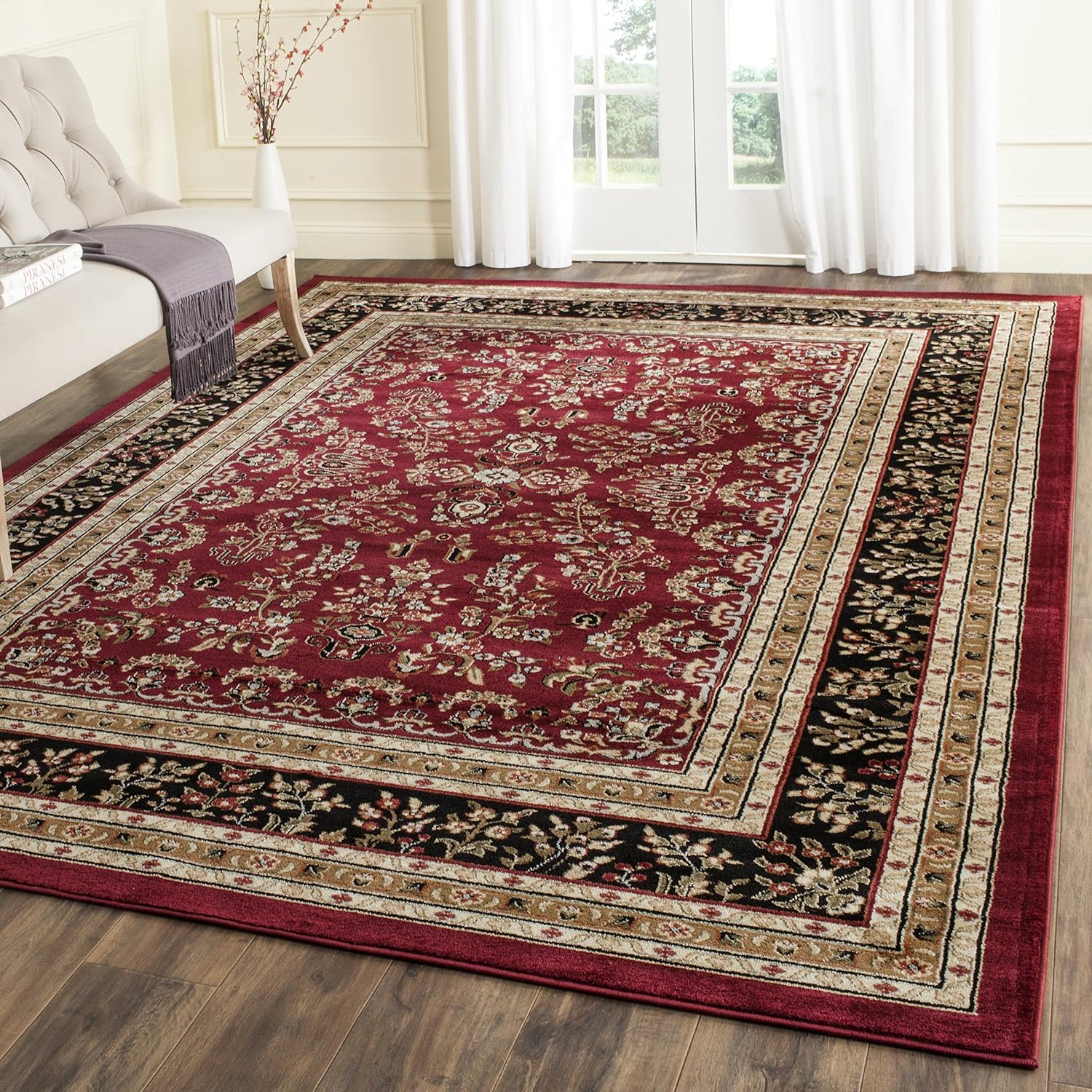 Area Rug 9x12 - Lyndhurst Collection - Large - Red & Black, Traditional Oriental Design, Non-Shedding & Easy to Clean, Ideal for Living Room, Bedroom, Dining Space (LNH331B)